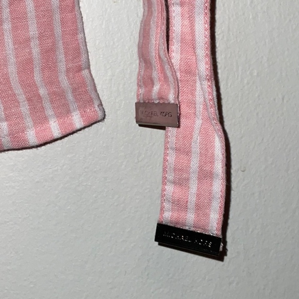 Michael Kors Pink and White Striped Linen Cotton Blend Off the shoulder Top M - Picture 3 of 5
